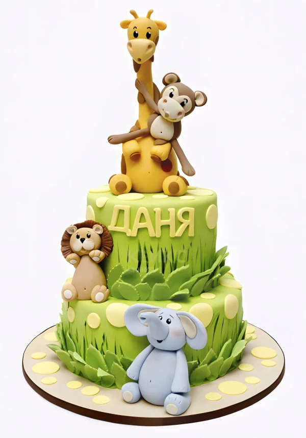 Торт с фигурками животных в тропиках Фото
