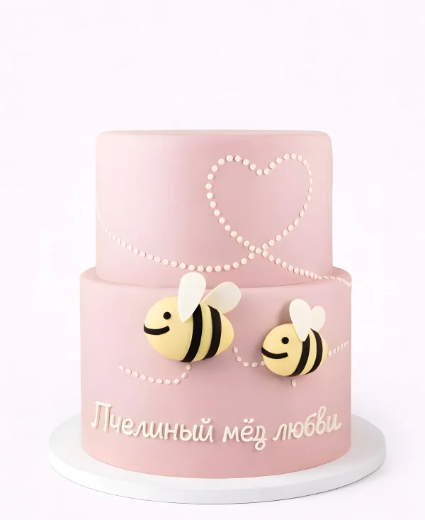 Розовый торт с пчелками Фото