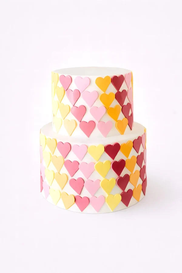 Торт в разноцветных сердечках на 14 февраля Фото