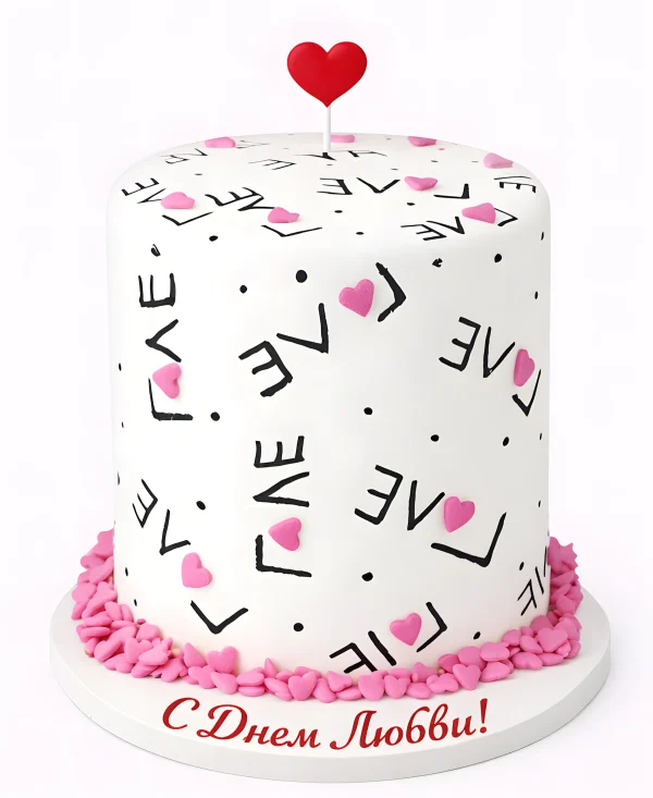 Белый торт на 14 февраля с надписями Love Фото