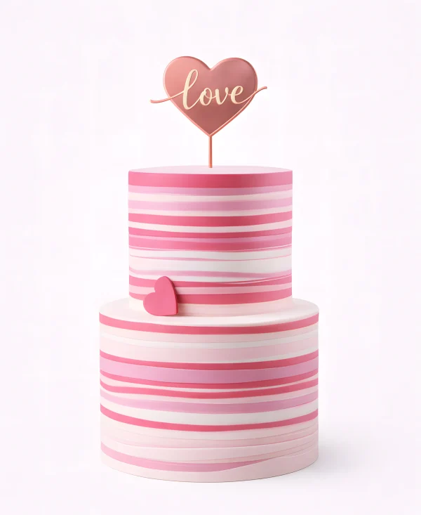 Бело-розовый торт на 14 февраля с сердечком Фото