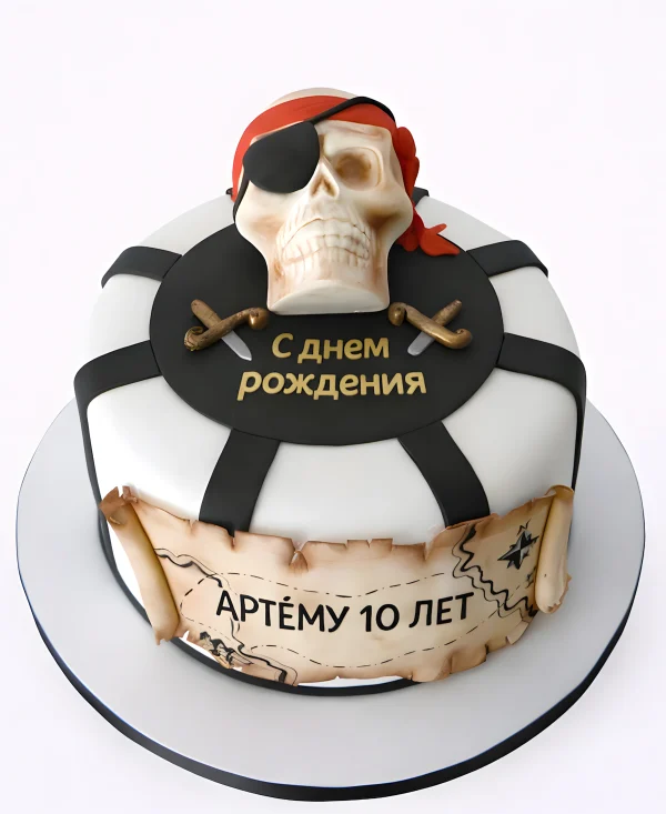 Торт пираты с черепом и картой Фото
