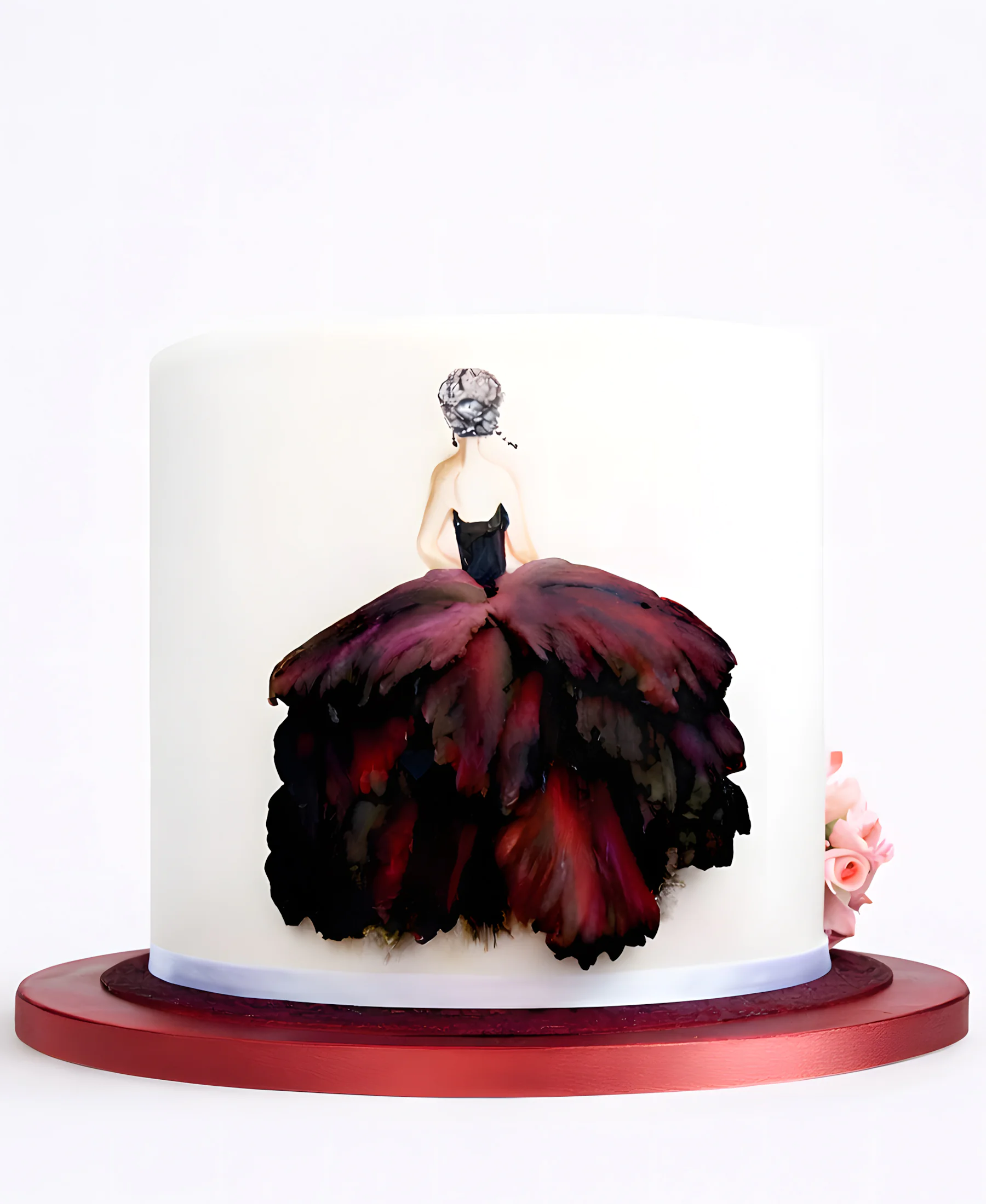 Торт женщина в тёмно-красном платье Фото