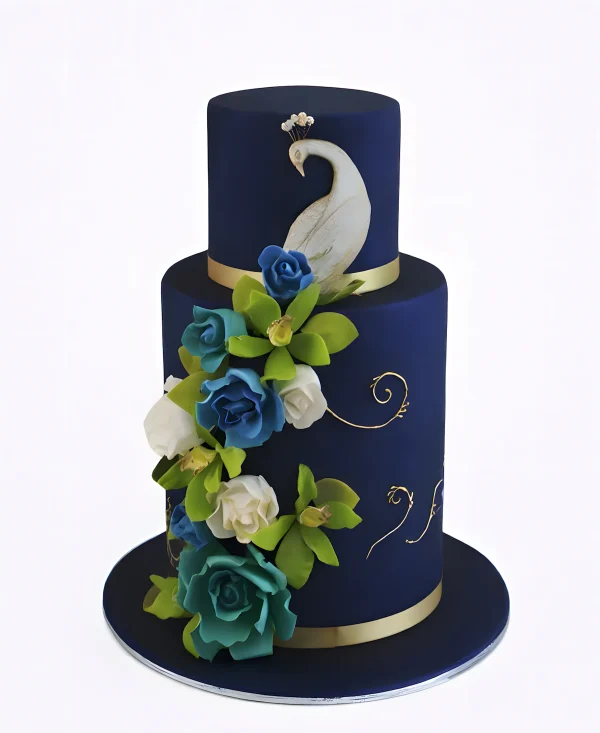Синий торт Жар-птица с цветами Фото