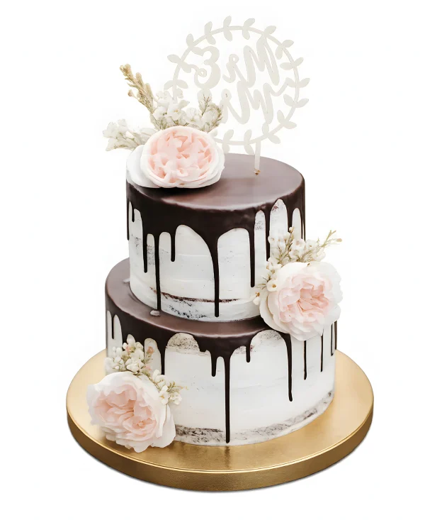 Двухъярусный свадебный торт без мастики с шоколадом Фото