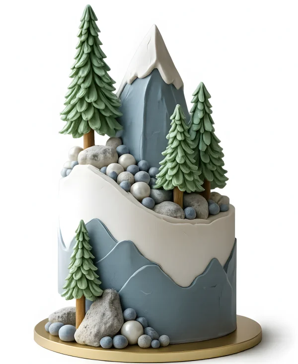 Грациозный торт с елями и горными вершинами Фото