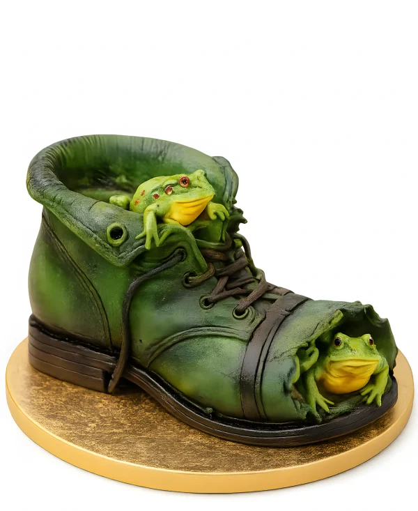Креативный торт в виде ботинка с лягушатами Фото
