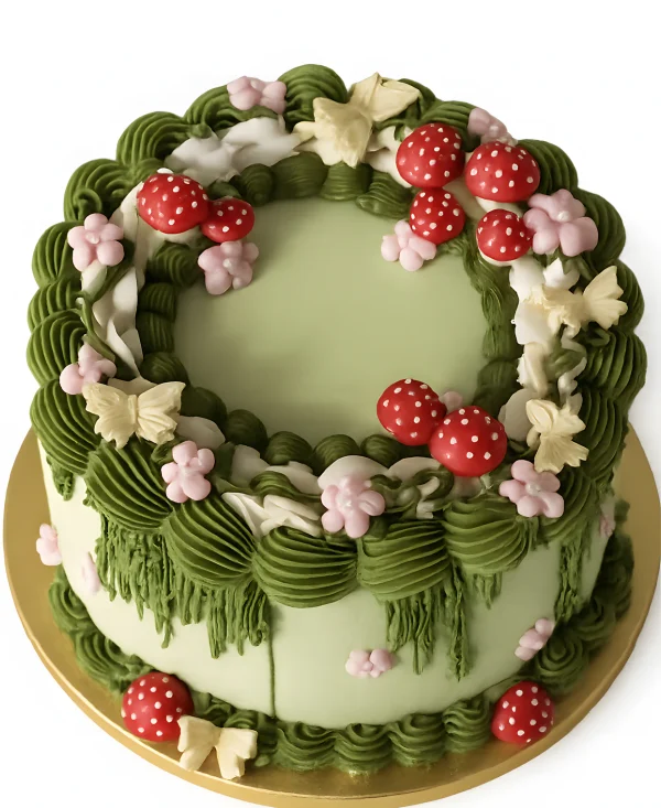 Лесной торт с грибочками и цветочками Фото
