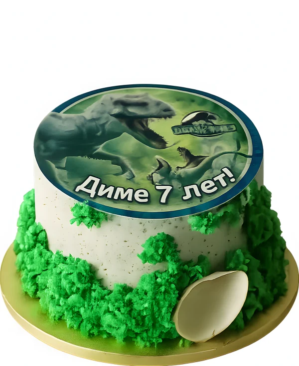 Минималистичный торт с фотопечатью Тираннозавра Фото