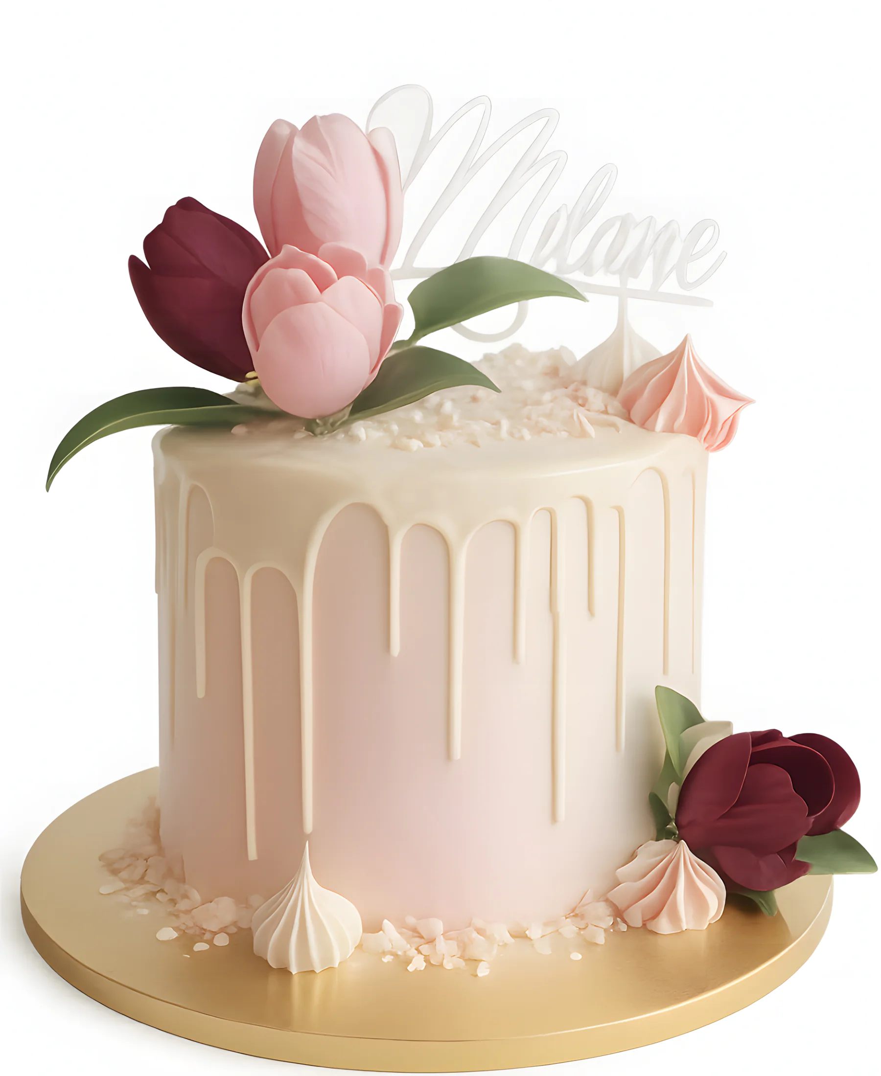 Нежный розовый торт с тюльпанами на 8 марта Фото