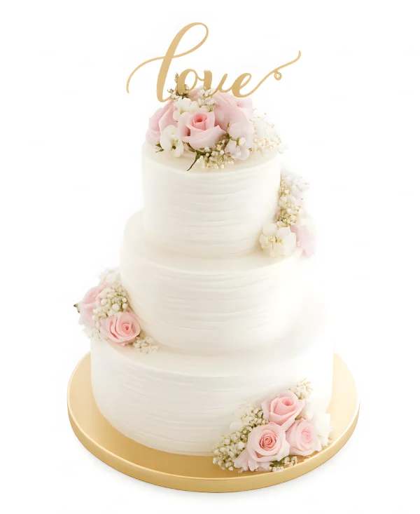 Свадебный торт с розами и надписью Love Фото