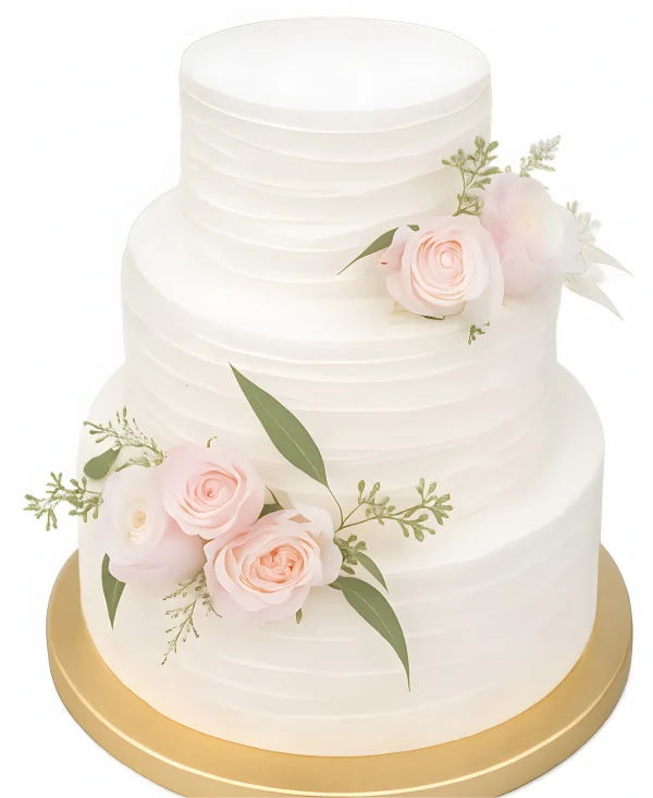 Белый свадебный торт с кремом и ранункулюсами Фото