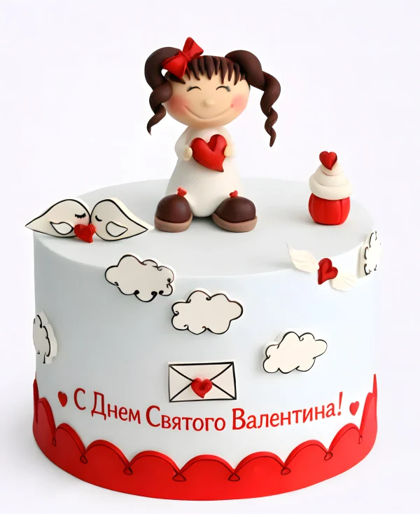 Милый торт с девочкой в облаках и сердечках Фото