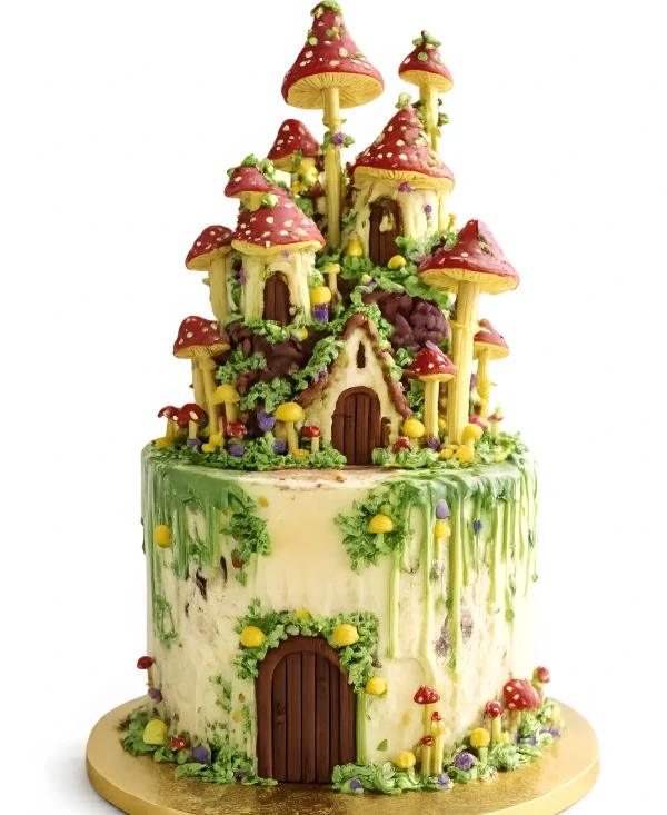 Торт Грибной город с зеленой глазурью Фото