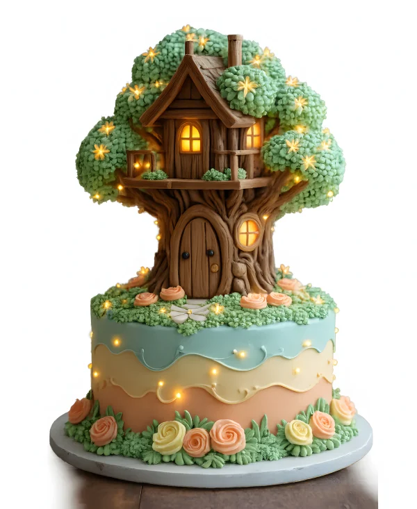 Торт лесная хижина в форме дерева Фото