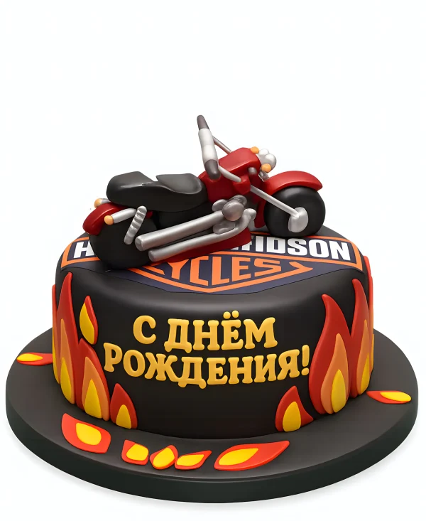 Стильный черный торт с мотоциклом Фото