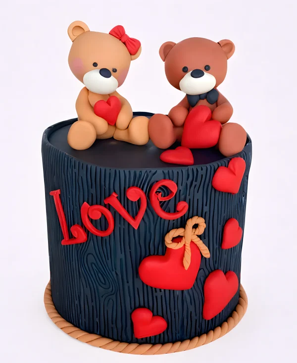Черный торт с влюбленными мишками Фото
