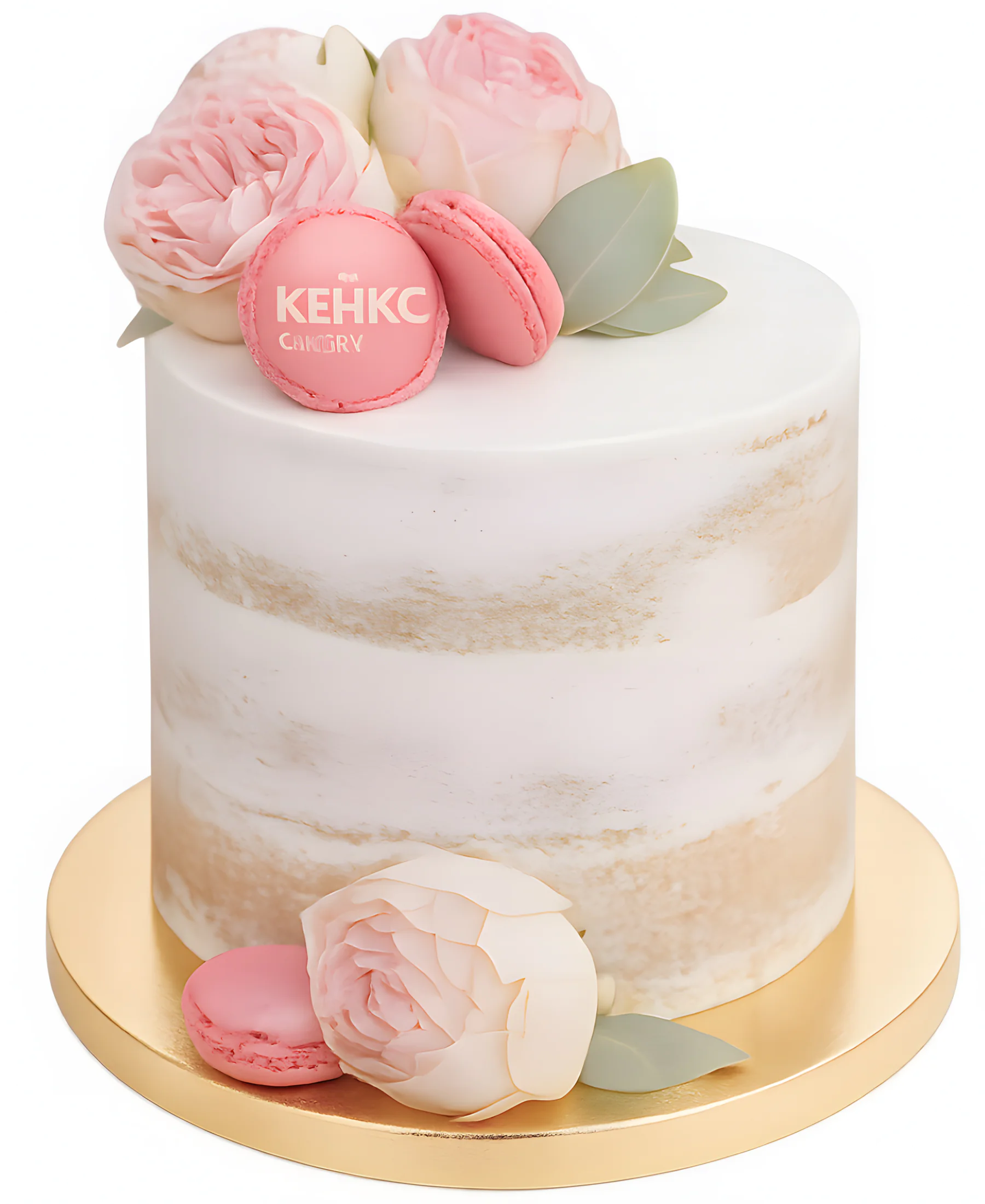 Торт на 8 марта без крема с цветами и макарунс Фото