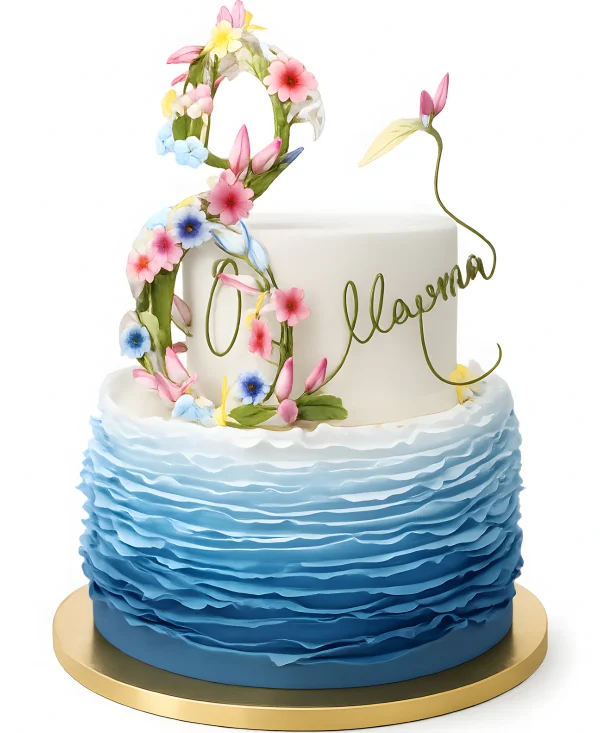 Торт на 8 марта с цифрой и рюшами Фото