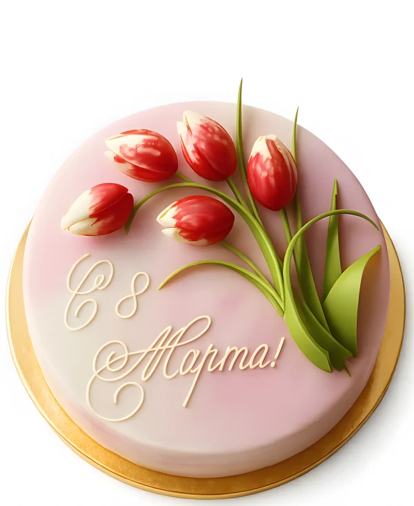 Торт маме на 8 марта с тюльпанами Фото