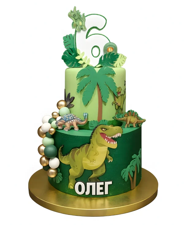 Торт с фотопечатями динозавров на 6 лет Фото