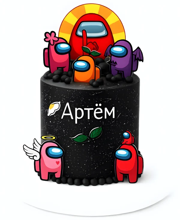 Торт с персонажами на день рождения по Among Us Фото