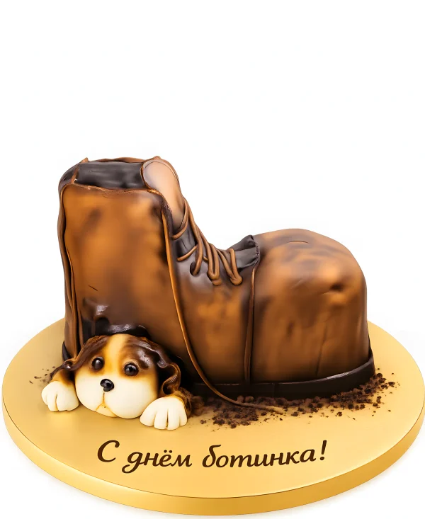 Торт в форме старого башмака с щенком Фото