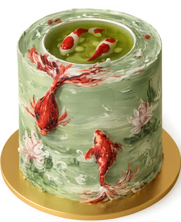 Трепетный торт с нежными рыбками Кои Фото