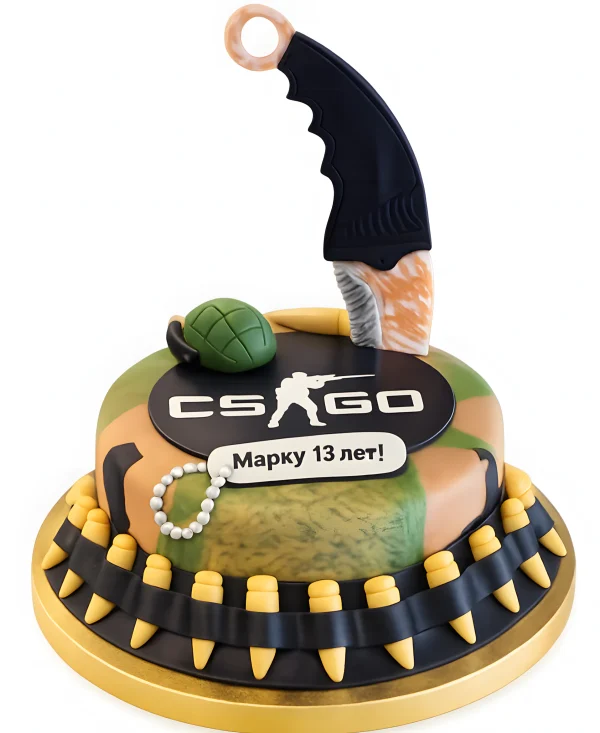 Восхитительный торт с гранатой и керамбитом по игре CS GO Фото
