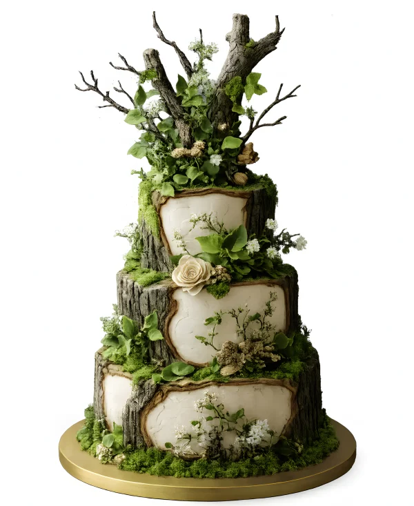 Яркий грациозный торт в три яруса с плетущимся древом Фото