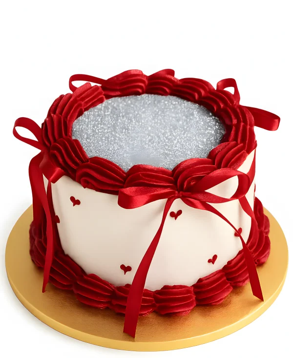 Бело-красный торт с блестками Фото
