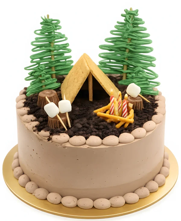 Бежевый торт с палаткой Фото