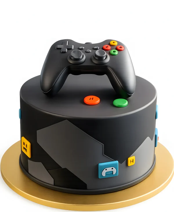 Черно серый торт с джойстиком Фото