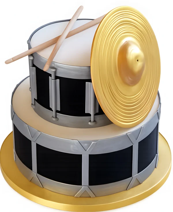 Двухъярусный торт в форме барабанов Фото