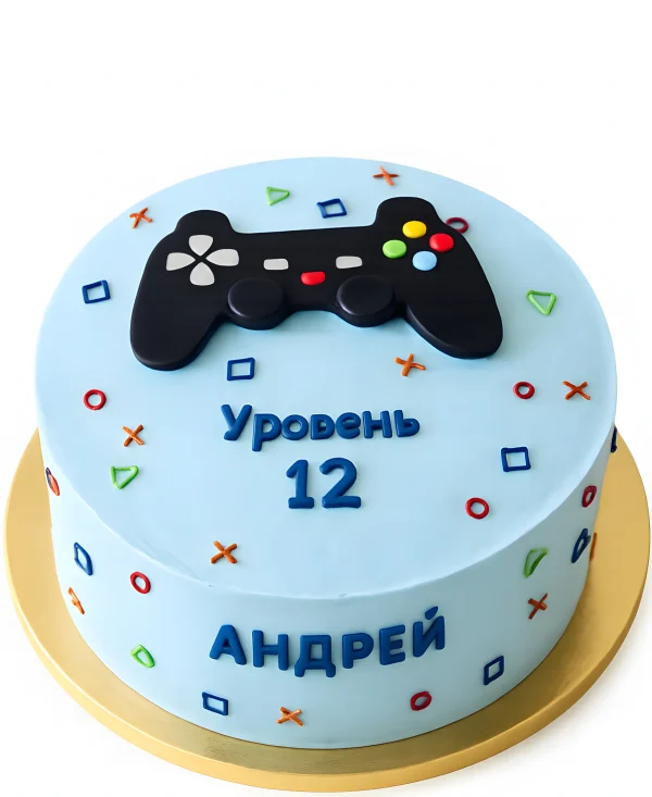 Голубой торт для геймера с черным джойстиком Фото