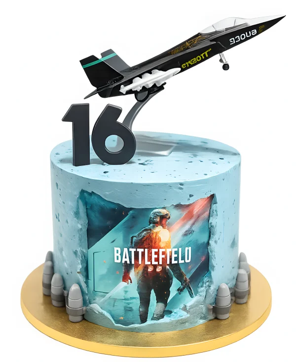 Голубой торт с фигуркой по игре Бателфилд Фото