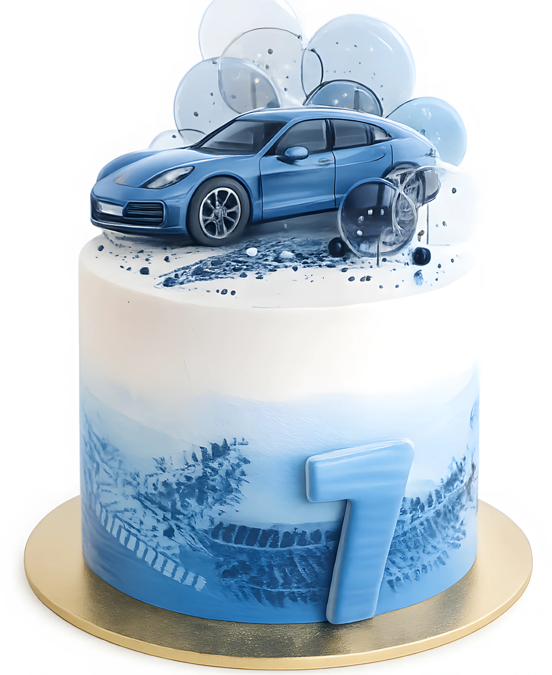 Голубой торт с леденцами и машиной Фото