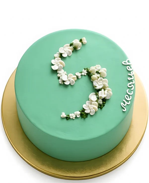 Изумрудный бенто-торт с цветами Фото