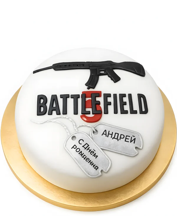 Круглый торт с рисунком снайперской финтовки Фото