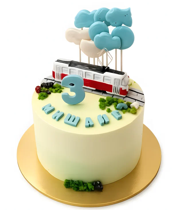 Торт на 3 года с фигуркой трамвая Фото