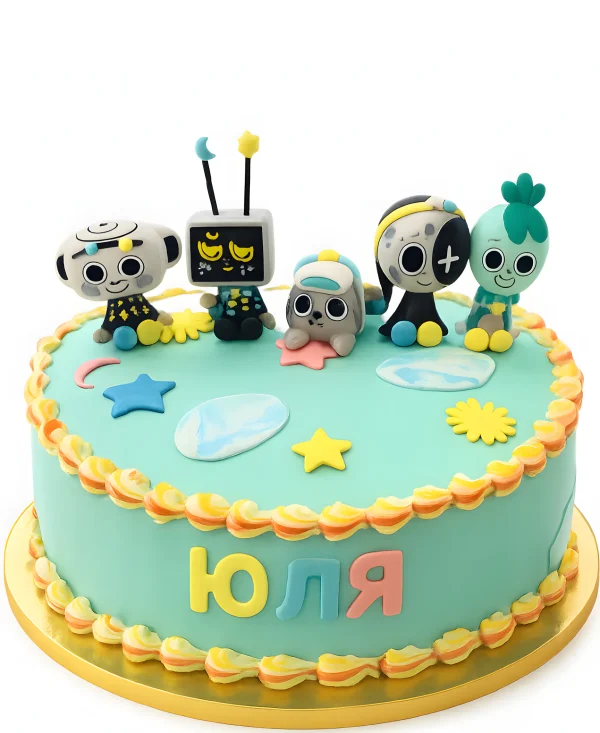 Минималистичный торт с фигурками Денди Ворлд Фото