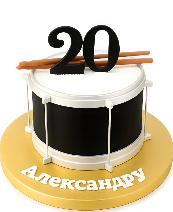 Торт в форме черного барабана на 20 лет Фото