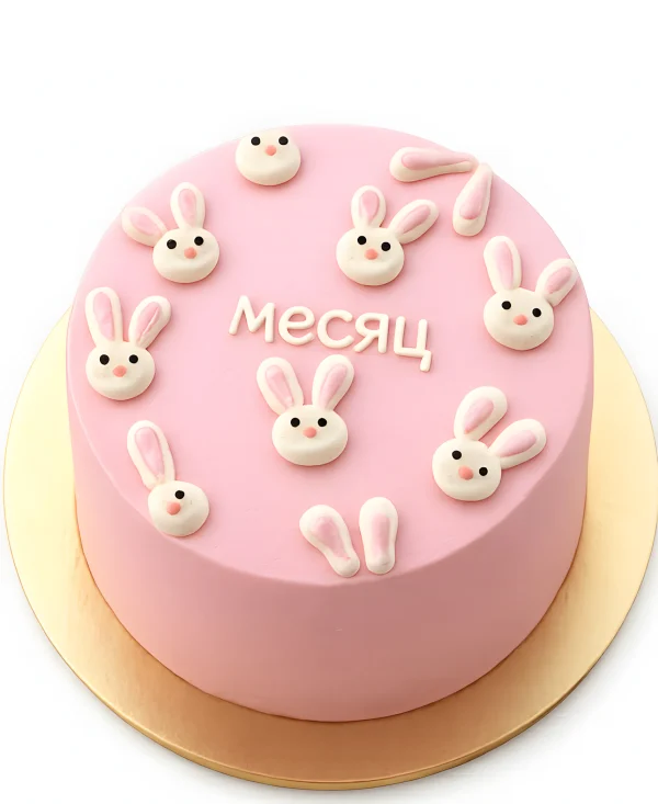 Розовый бенто-торт с зайцами Фото