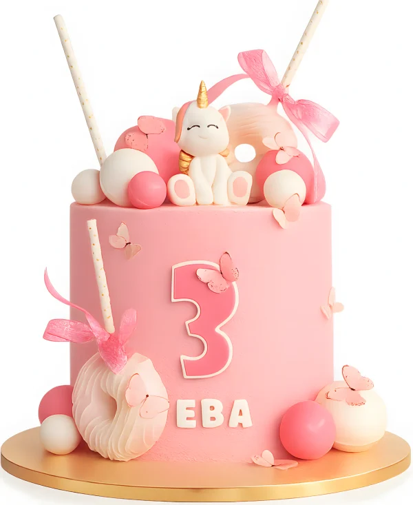 Розовый торт с единорогом Фото