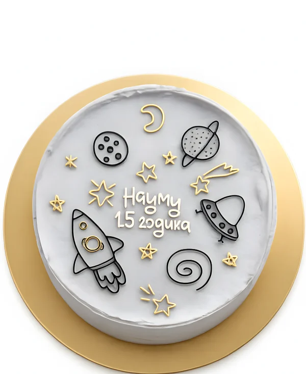 Серый бенто-торт в космической тематике Фото