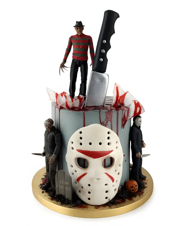 Серый торт с маской и Фредди Крюгером Фото