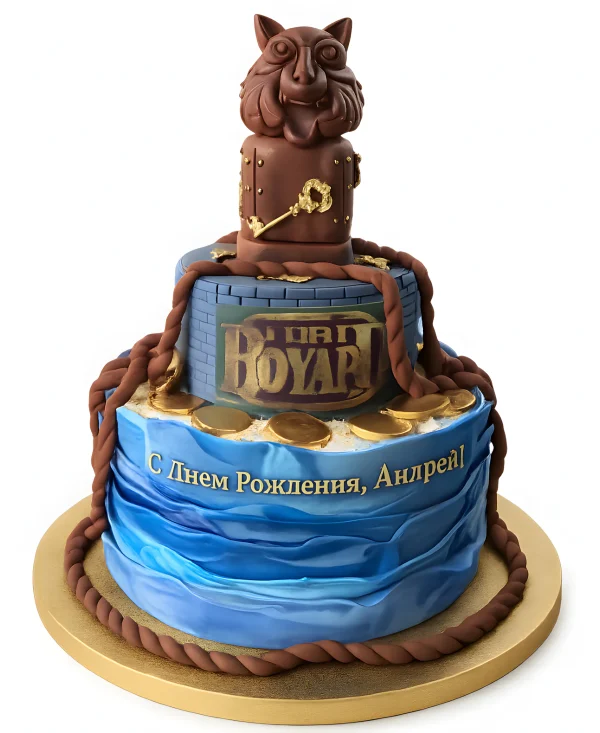Синий торт с ключом в стиле шоу Форт Боярд Фото