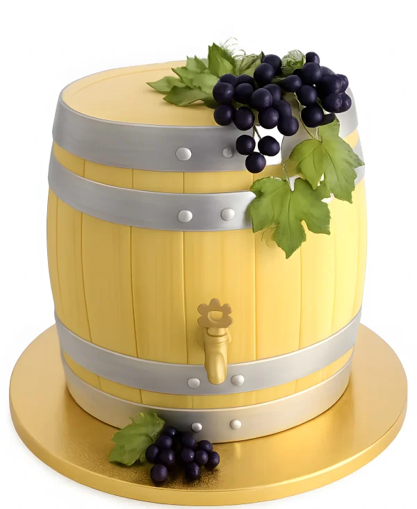 Торт бочонок и бутылка вина Фото
