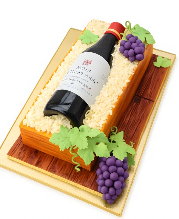 Торт бутылка вина с виноградом Фото