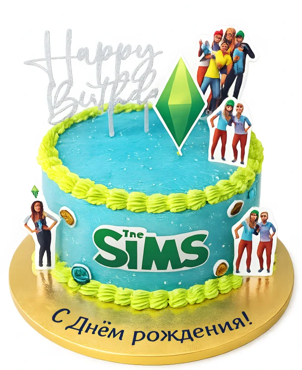 Торт на день рождения в стиле Симс 4 Фото